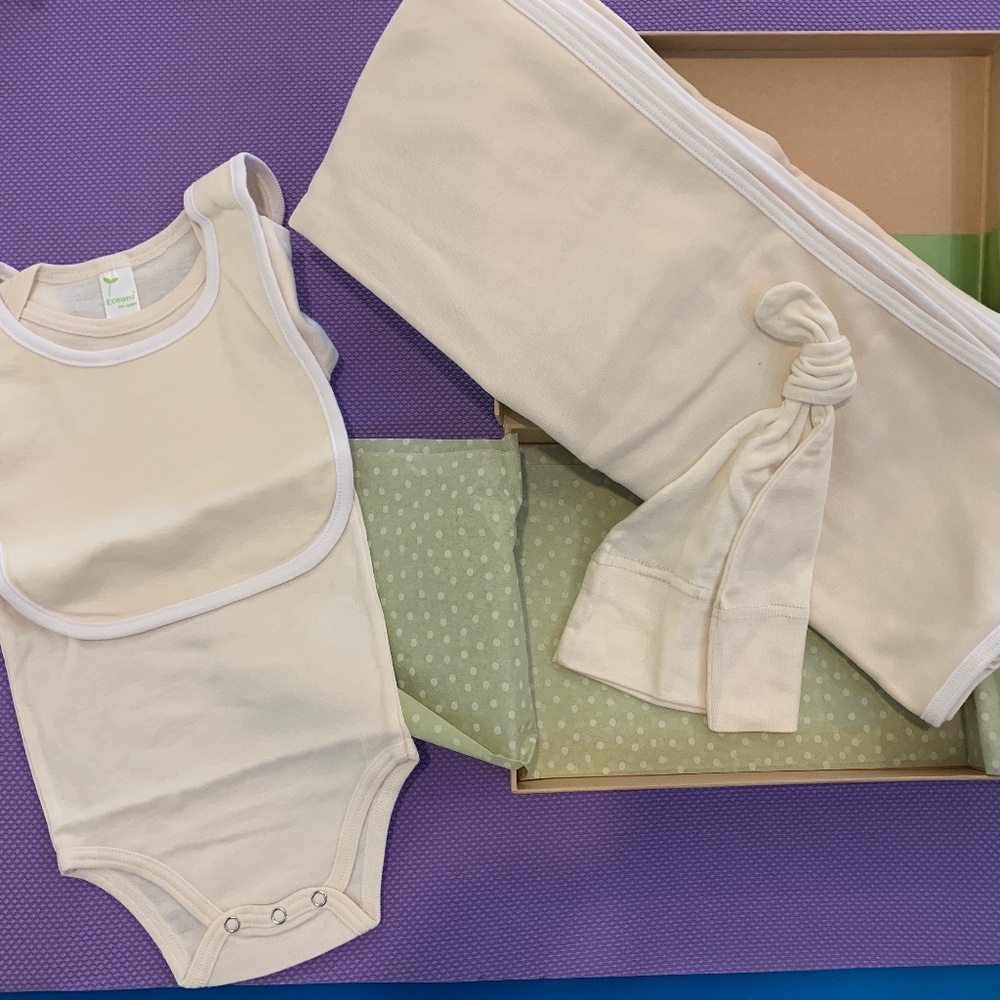 Ecoland Organic Newborn Baby Gift Set - Blanket/Bodysuit/Bib/Hat - 3-6 months